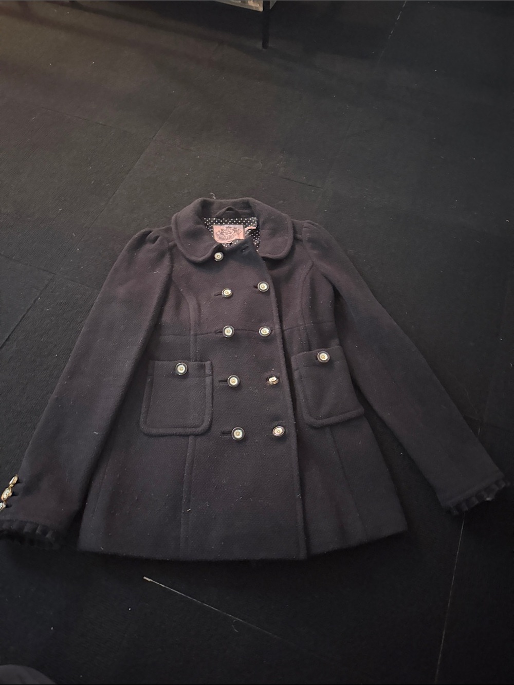 Juicy Couture Black Double-Breasted Pea Coat